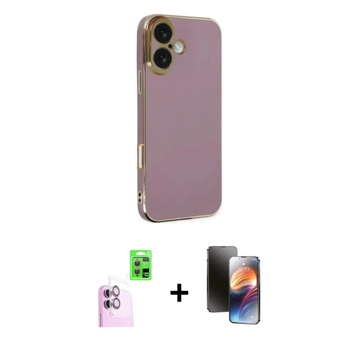 MARSİLYAN™- iPhone 16 Kılıf Yankı Serisi - Siyah 3D Antistatik Mat Seramik Nano Ekran Koruyucu + Raze Metal Kamera Lens - PE