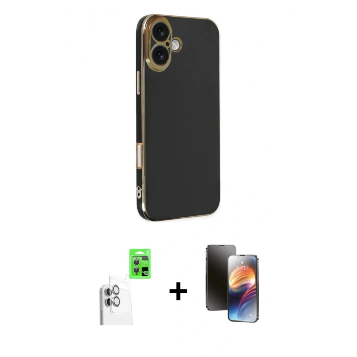 MARSİLYAN™- iPhone 16 Kılıf Yankı Serisi - Siyah 3D Antistatik Mat Seramik Nano Ekran Koruyucu + Raze Metal Kamera Lens - BZ
