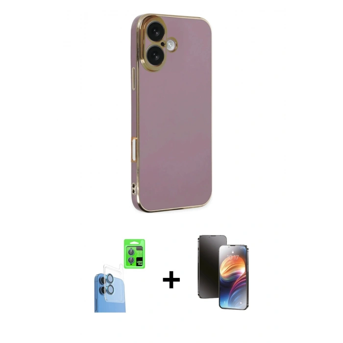 MARSİLYAN™- iPhone 16 Kılıf Yankı Serisi - Siyah 3D Antistatik Mat Seramik Nano Ekran Koruyucu + Raze Metal Kamera Lens - LT