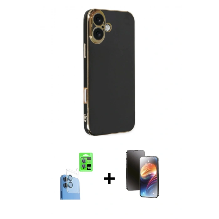 MARSİLYAN™- iPhone 16 Kılıf Yankı Serisi - Siyah 3D Antistatik Mat Seramik Nano Ekran Koruyucu + Raze Metal Kamera Lens - LT