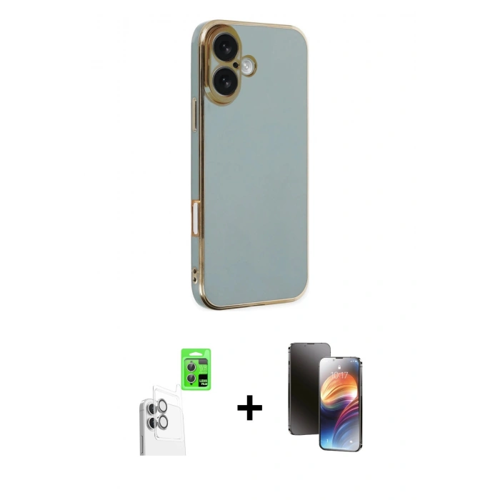 MARSİLYAN™- iPhone 16 Kılıf Yankı Serisi - Siyah 3D Antistatik Mat Seramik Nano Ekran Koruyucu + Raze Metal Kamera Lens - BZ