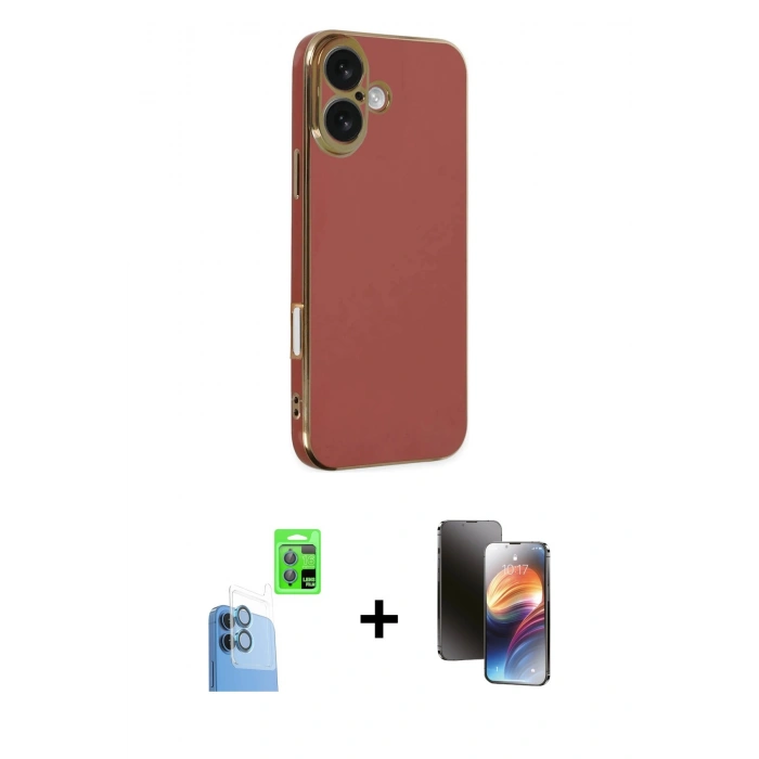 MARSİLYAN™- iPhone 16 Kılıf Yankı Serisi - Siyah 3D Antistatik Mat Seramik Nano Ekran Koruyucu + Raze Metal Kamera Lens - LT
