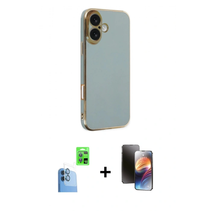 MARSİLYAN™- iPhone 16 Kılıf Yankı Serisi - Siyah 3D Antistatik Mat Seramik Nano Ekran Koruyucu + Raze Metal Kamera Lens - LT