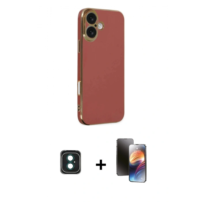 MARSİLYAN™- iPhone 16 Kılıf Yankı Serisi - Siyah 3D Antistatik Mat Seramik Nano Ekran Koruyucu + PVD Metal Kamera Lens - YL