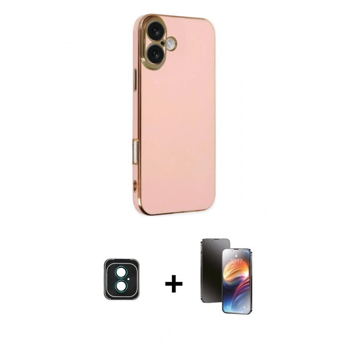 MARSİLYAN™- iPhone 16 Kılıf Yankı Serisi - Siyah 3D Antistatik Mat Seramik Nano Ekran Koruyucu + PVD Metal Kamera Lens - YL