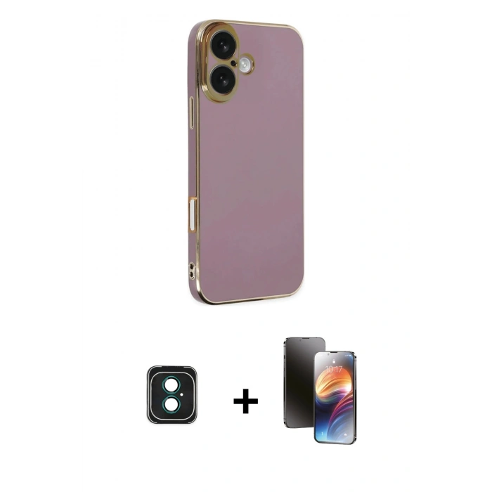 MARSİLYAN™- iPhone 16 Kılıf Yankı Serisi - Siyah 3D Antistatik Mat Seramik Nano Ekran Koruyucu + PVD Metal Kamera Lens - YL