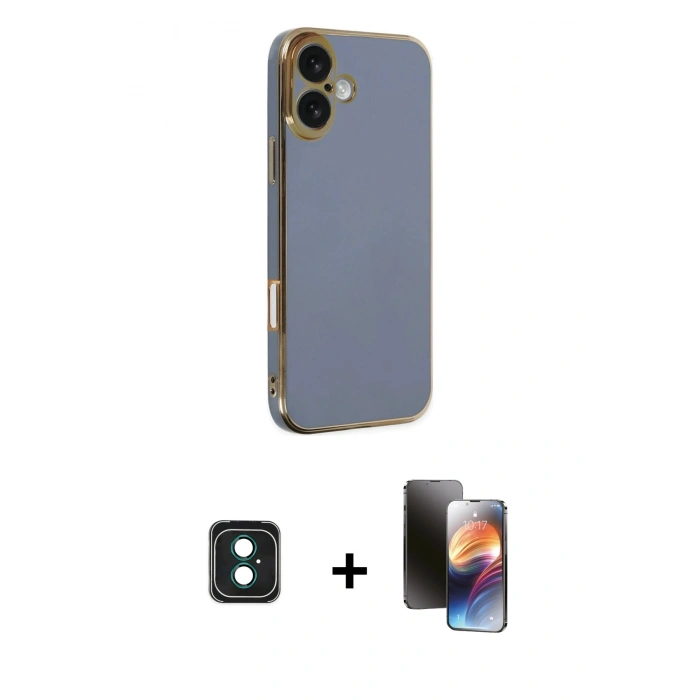 MARSİLYAN™- iPhone 16 Kılıf Yankı Serisi - Siyah 3D Antistatik Mat Seramik Nano Ekran Koruyucu + PVD Metal Kamera Lens - YL