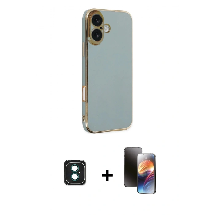 MARSİLYAN™- iPhone 16 Kılıf Yankı Serisi - Siyah 3D Antistatik Mat Seramik Nano Ekran Koruyucu + PVD Metal Kamera Lens - YL