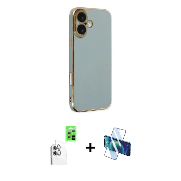 MARSİLYAN™- iPhone 16 Kılıf Yankı Serisi - Siyah 3D Antistatik Seramik Nano Ekran Koruyucu + Raze Metal Kamera Lens - BZ