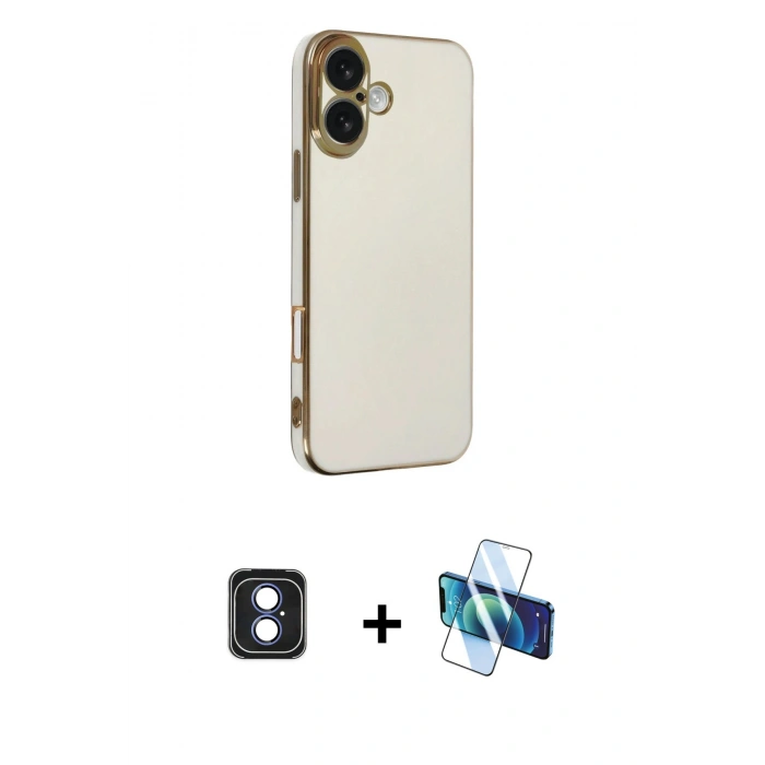 MARSİLYAN™- iPhone 16 Kılıf Yankı Serisi - Siyah 3D Antistatik Seramik Nano Ekran Koruyucu + PVD Metal Kamera Lens - MI