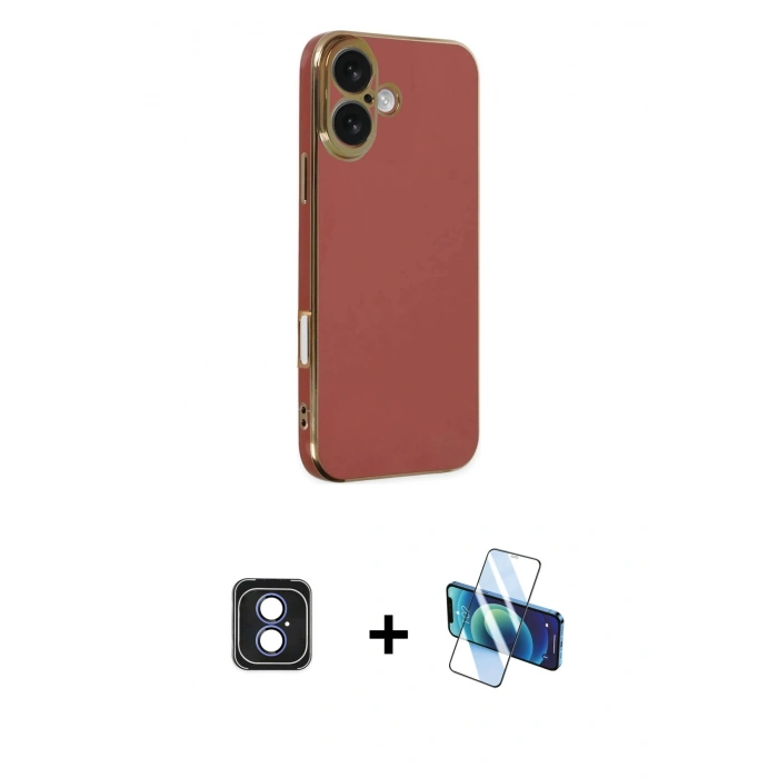 MARSİLYAN™- iPhone 16 Kılıf Yankı Serisi - Siyah 3D Antistatik Seramik Nano Ekran Koruyucu + PVD Metal Kamera Lens - MI