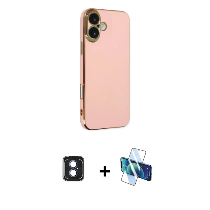 MARSİLYAN™- iPhone 16 Kılıf Yankı Serisi - Siyah 3D Antistatik Seramik Nano Ekran Koruyucu + PVD Metal Kamera Lens - MI