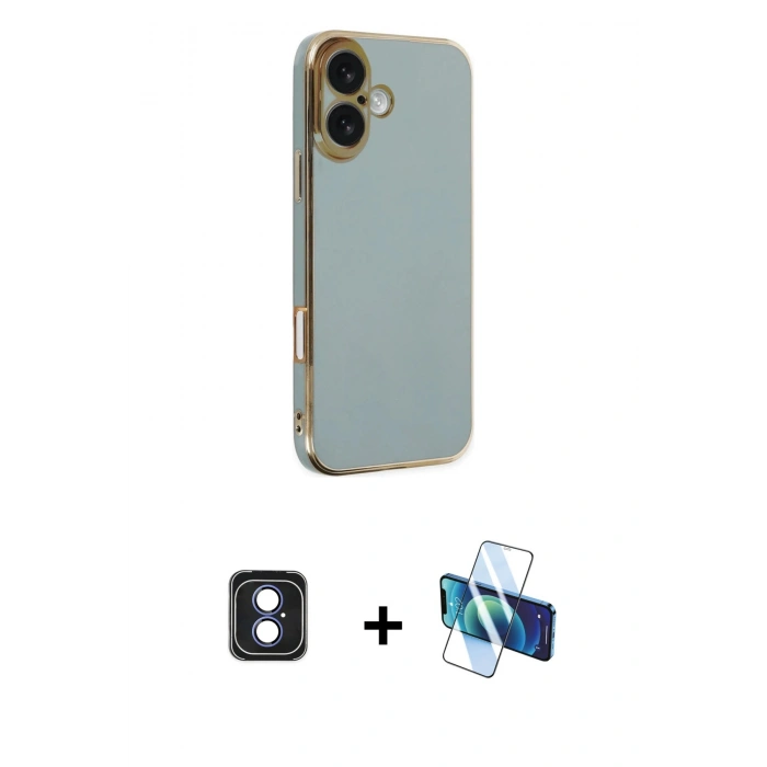 MARSİLYAN™- iPhone 16 Kılıf Yankı Serisi - Siyah 3D Antistatik Seramik Nano Ekran Koruyucu + PVD Metal Kamera Lens - MI