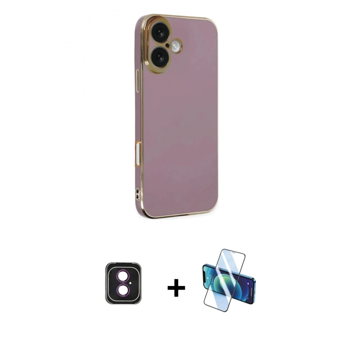 MARSİLYAN™- iPhone 16 Kılıf Yankı Serisi - Siyah 3D Antistatik Seramik Nano Ekran Koruyucu + PVD Metal Kamera Lens - PE