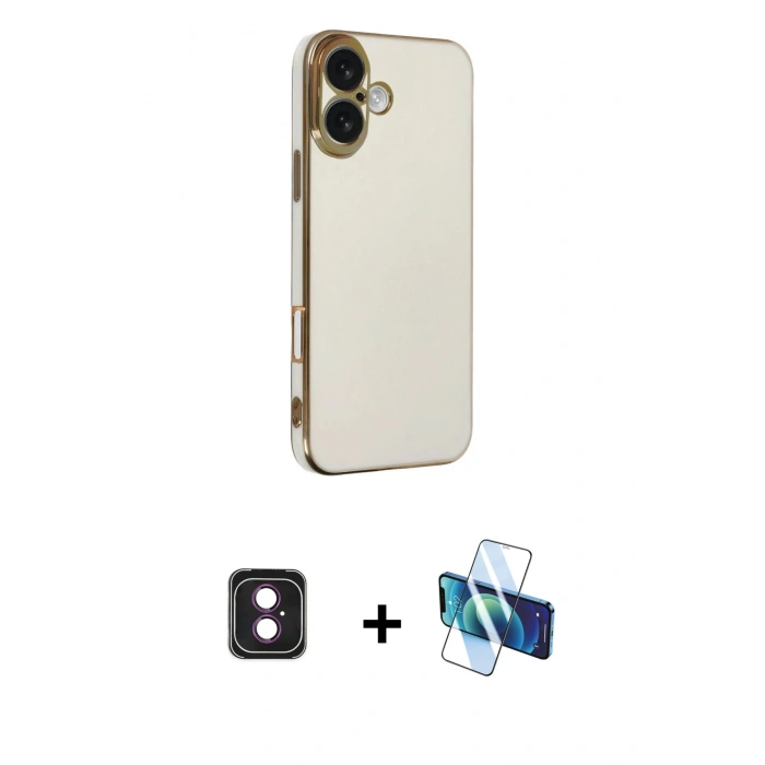 MARSİLYAN™- iPhone 16 Kılıf Yankı Serisi - Siyah 3D Antistatik Seramik Nano Ekran Koruyucu + PVD Metal Kamera Lens - PE