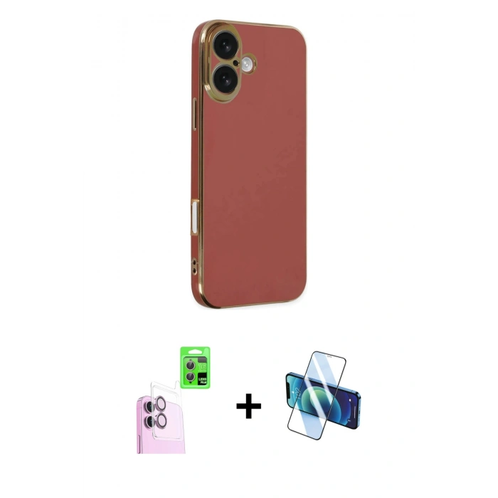 MARSİLYAN™- iPhone 16 Kılıf Yankı Serisi - Siyah 3D Antistatik Seramik Nano Ekran Koruyucu + Raze Metal Kamera Lens - PE