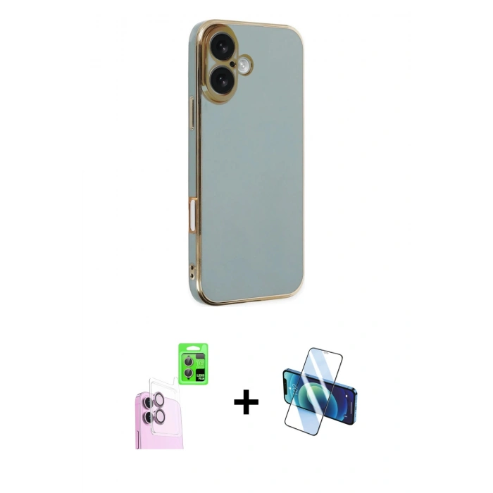 MARSİLYAN™- iPhone 16 Kılıf Yankı Serisi - Siyah 3D Antistatik Seramik Nano Ekran Koruyucu + Raze Metal Kamera Lens - PE