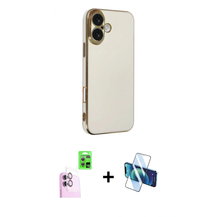 MARSİLYAN™- iPhone 16 Kılıf Yankı Serisi - Siyah 3D Antistatik Seramik Nano Ekran Koruyucu + Raze Metal Kamera Lens - PE