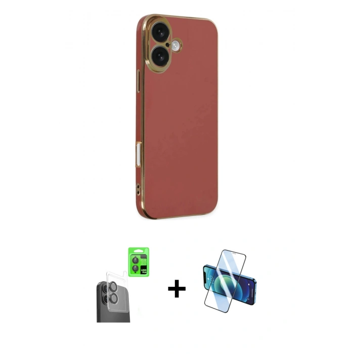 MARSİLYAN™- iPhone 16 Kılıf Yankı Serisi - Siyah 3D Antistatik Seramik Nano Ekran Koruyucu + Raze Metal Kamera Lens - SH
