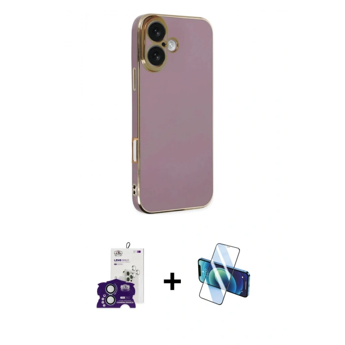MARSİLYAN™- iPhone 16 Kılıf Yankı Serisi - Siyah 3D Antistatik Seramik Nano Ekran Koruyucu + Bilvis Titan Kamera Lens - YL