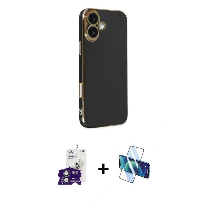 MARSİLYAN™- iPhone 16 Kılıf Yankı Serisi - Siyah 3D Antistatik Seramik Nano Ekran Koruyucu + Bilvis Titan Kamera Lens - YL