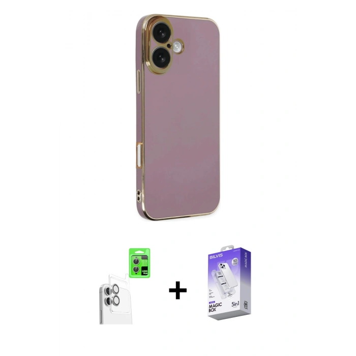 MARSİLYAN™- iPhone 16 Kılıf Yankı Serisi - Siyah Bilvis 5in1 3D Magic Cam Ekran Koruyucu + Raze Metal Kamera Lens - BZ