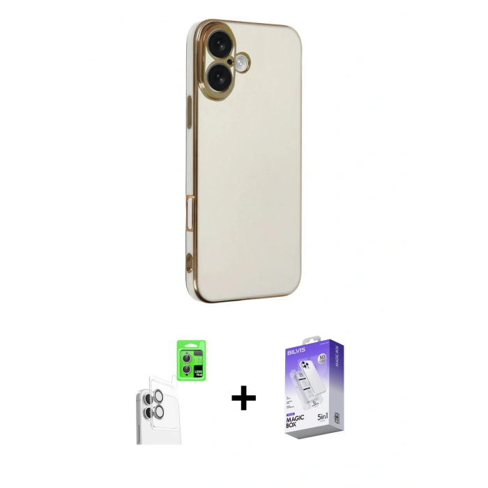 MARSİLYAN™- iPhone 16 Kılıf Yankı Serisi - Siyah Bilvis 5in1 3D Magic Cam Ekran Koruyucu + Raze Metal Kamera Lens - BZ