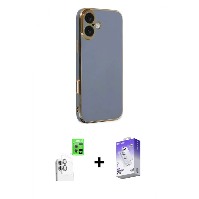 MARSİLYAN™- iPhone 16 Kılıf Yankı Serisi - Siyah Bilvis 5in1 3D Magic Cam Ekran Koruyucu + Raze Metal Kamera Lens - BZ