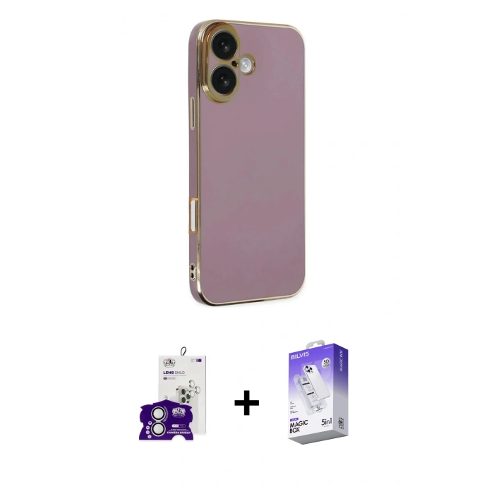 MARSİLYAN™- iPhone 16 Kılıf Yankı Serisi - Siyah Bilvis 5in1 3D Magic Cam Ekran Koruyucu + Bilvis Titan Kamera Lens - GS