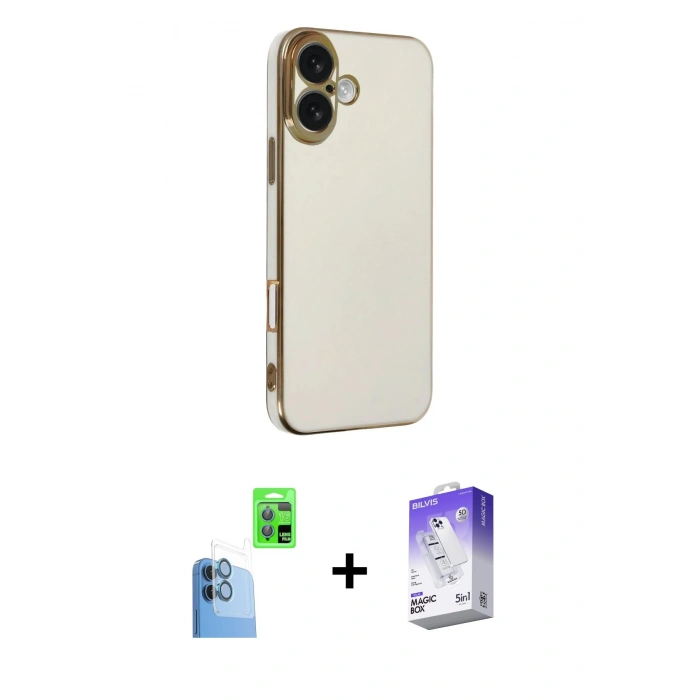MARSİLYAN™- iPhone 16 Kılıf Yankı Serisi - Siyah Bilvis 5in1 3D Magic Cam Ekran Koruyucu + Raze Metal Kamera Lens - LT
