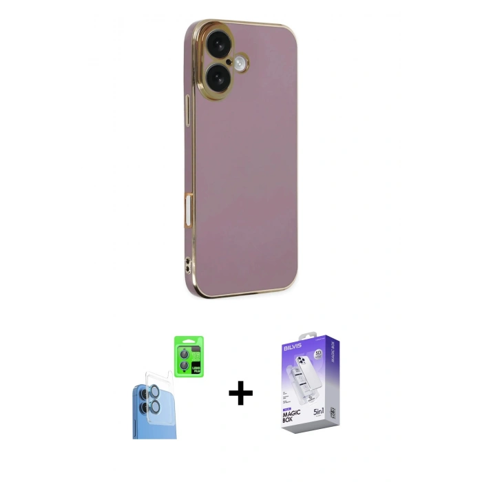 MARSİLYAN™- iPhone 16 Kılıf Yankı Serisi - Siyah Bilvis 5in1 3D Magic Cam Ekran Koruyucu + Raze Metal Kamera Lens - LT
