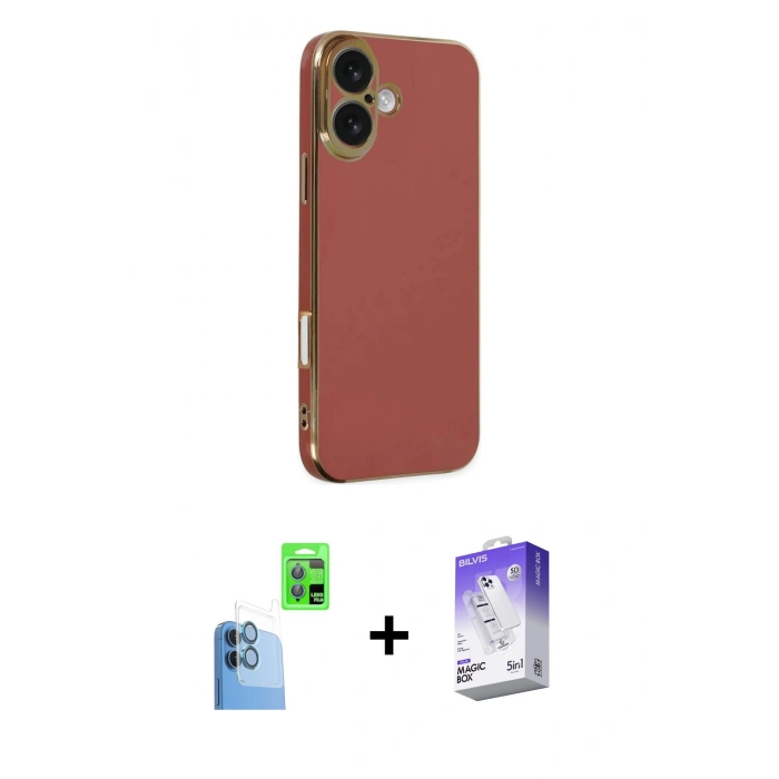 MARSİLYAN™- iPhone 16 Kılıf Yankı Serisi - Siyah Bilvis 5in1 3D Magic Cam Ekran Koruyucu + Raze Metal Kamera Lens - LT