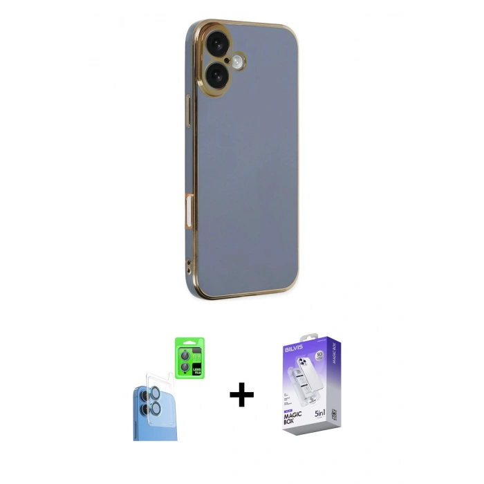 MARSİLYAN™- iPhone 16 Kılıf Yankı Serisi - Siyah Bilvis 5in1 3D Magic Cam Ekran Koruyucu + Raze Metal Kamera Lens - LT