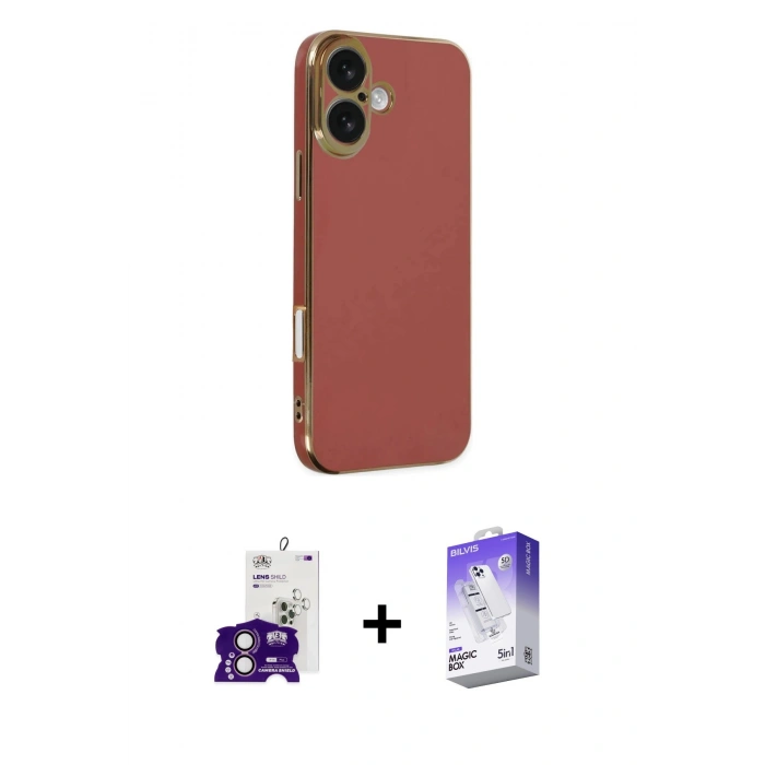 MARSİLYAN™- iPhone 16 Kılıf Yankı Serisi - Siyah Bilvis 5in1 3D Magic Cam Ekran Koruyucu + Bilvis Titan Kamera Lens - PE