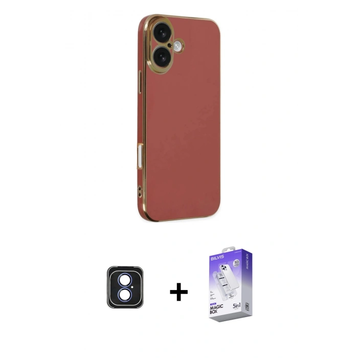 MARSİLYAN™- iPhone 16 Kılıf Yankı Serisi - Siyah Bilvis 5in1 3D Magic Cam Ekran Koruyucu + PVD Metal Kamera Lens - MI