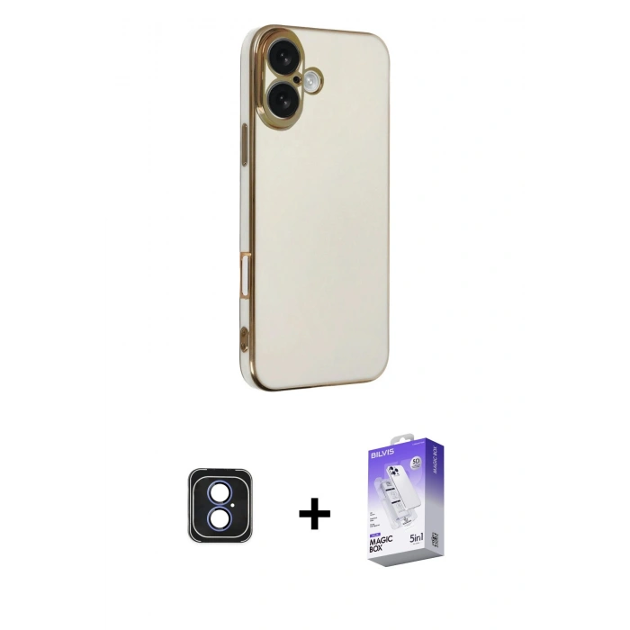 MARSİLYAN™- iPhone 16 Kılıf Yankı Serisi - Siyah Bilvis 5in1 3D Magic Cam Ekran Koruyucu + PVD Metal Kamera Lens - MI