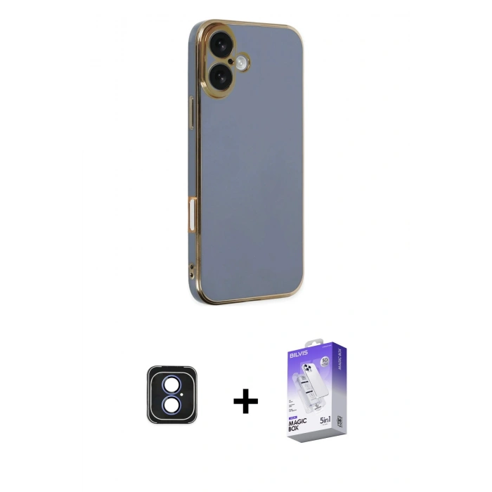 MARSİLYAN™- iPhone 16 Kılıf Yankı Serisi - Siyah Bilvis 5in1 3D Magic Cam Ekran Koruyucu + PVD Metal Kamera Lens - MI