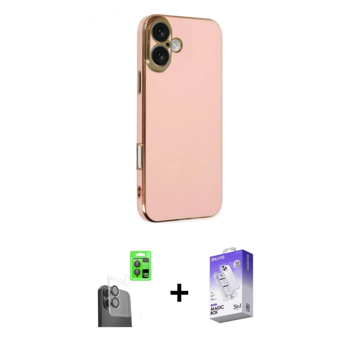 MARSİLYAN™- iPhone 16 Kılıf Yankı Serisi - Siyah Bilvis 5in1 3D Magic Cam Ekran Koruyucu + Raze Metal Kamera Lens - SH