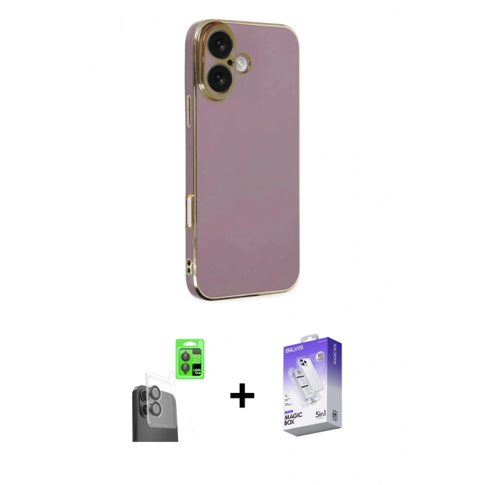 MARSİLYAN™- iPhone 16 Kılıf Yankı Serisi - Siyah Bilvis 5in1 3D Magic Cam Ekran Koruyucu + Raze Metal Kamera Lens - SH