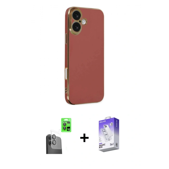 MARSİLYAN™- iPhone 16 Kılıf Yankı Serisi - Siyah Bilvis 5in1 3D Magic Cam Ekran Koruyucu + Raze Metal Kamera Lens - SH