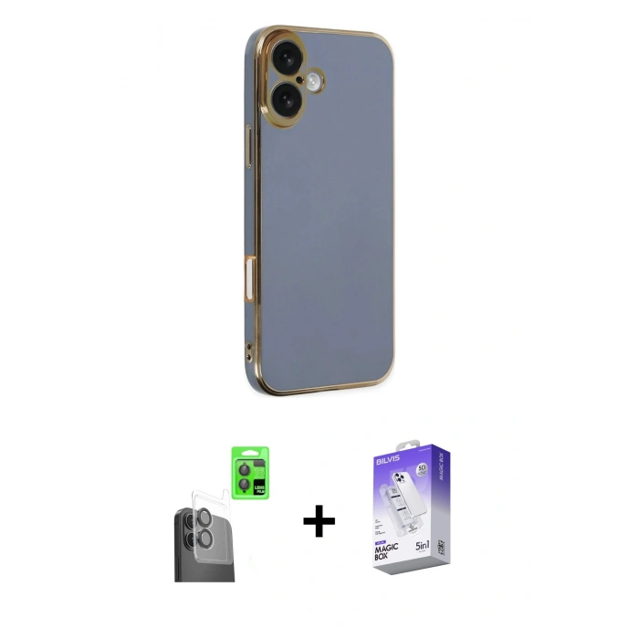 MARSİLYAN™- iPhone 16 Kılıf Yankı Serisi - Siyah Bilvis 5in1 3D Magic Cam Ekran Koruyucu + Raze Metal Kamera Lens - SH