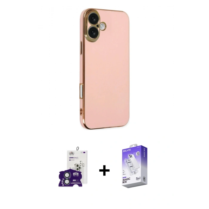 MARSİLYAN™- iPhone 16 Kılıf Yankı Serisi - Siyah Bilvis 5in1 3D Magic Cam Ekran Koruyucu + Bilvis Titan Kamera Lens - YL