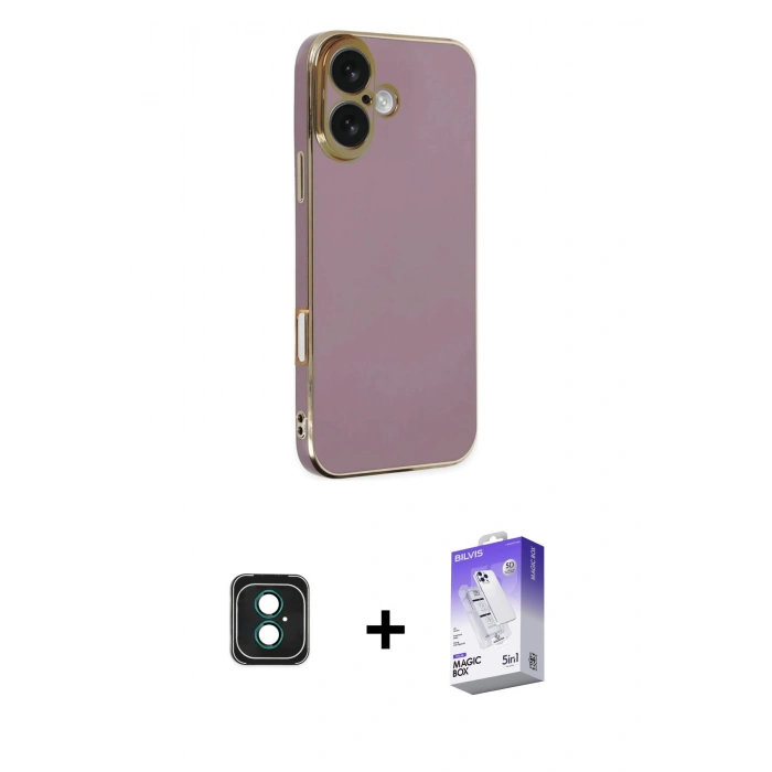 MARSİLYAN™- iPhone 16 Kılıf Yankı Serisi - Siyah Bilvis 5in1 3D Magic Cam Ekran Koruyucu + PVD Metal Kamera Lens - YL
