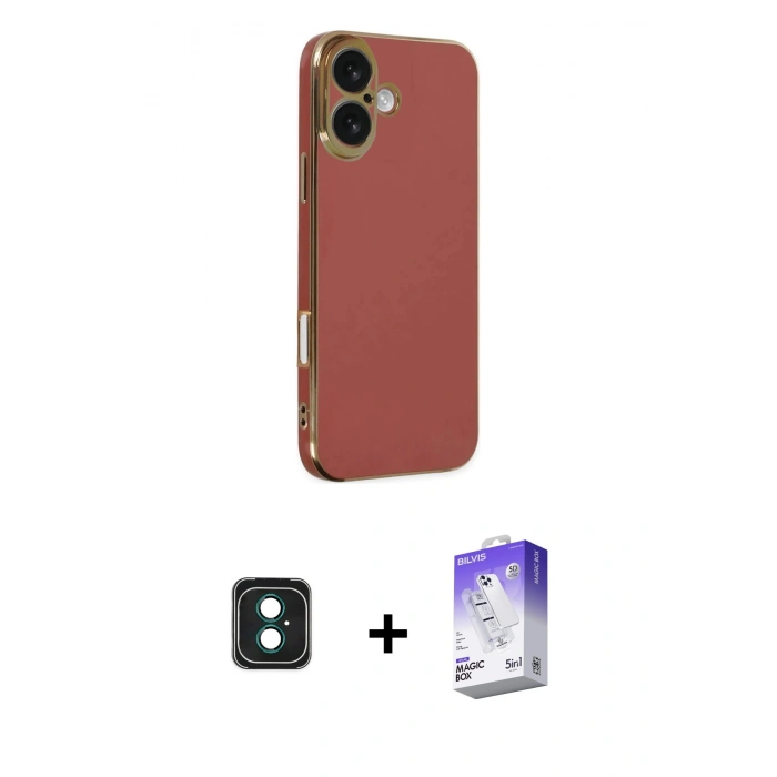 MARSİLYAN™- iPhone 16 Kılıf Yankı Serisi - Siyah Bilvis 5in1 3D Magic Cam Ekran Koruyucu + PVD Metal Kamera Lens - YL