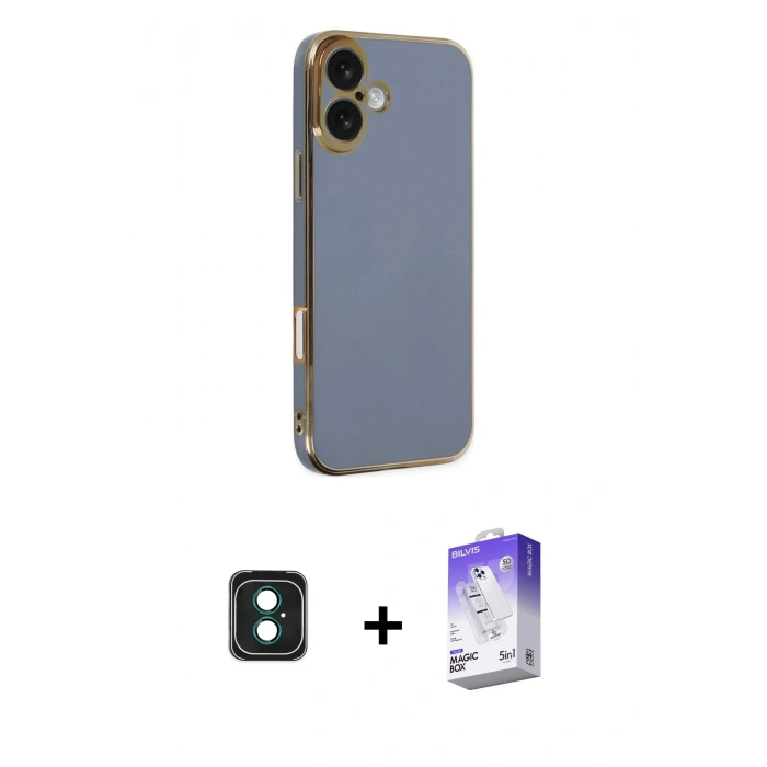 MARSİLYAN™- iPhone 16 Kılıf Yankı Serisi - Siyah Bilvis 5in1 3D Magic Cam Ekran Koruyucu + PVD Metal Kamera Lens - YL