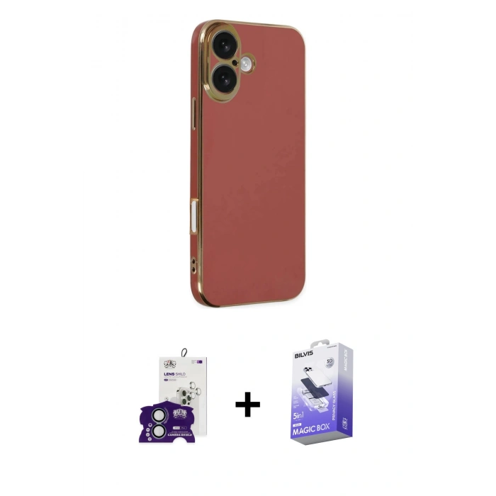 MARSİLYAN™- iPhone 16 Kılıf Yankı Serisi - Siyah Bilvis 5in1 5D Magic Hayalet Cam Ekran Koruyucu + Bilvis Titan Kamera Lens - YL