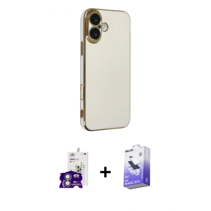 MARSİLYAN™- iPhone 16 Kılıf Yankı Serisi - Siyah Bilvis 5in1 5D Magic Hayalet Cam Ekran Koruyucu + Bilvis Titan Kamera Lens - GS