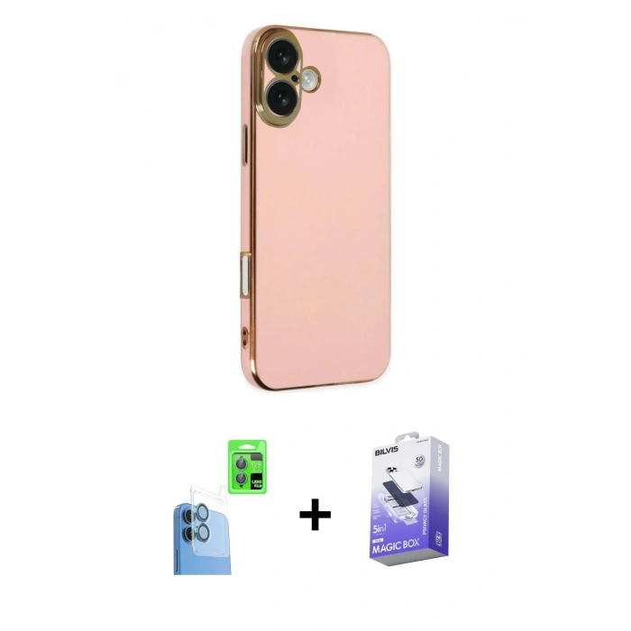 MARSİLYAN™- iPhone 16 Kılıf Yankı Serisi - Siyah Bilvis 5in1 5D Magic Hayalet Cam Ekran Koruyucu + Raze Metal Kamera Lens - LT