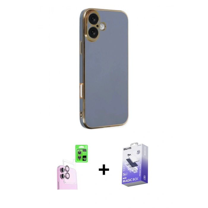 MARSİLYAN™- iPhone 16 Kılıf Yankı Serisi - Siyah Bilvis 5in1 5D Magic Hayalet Cam Ekran Koruyucu + Raze Metal Kamera Lens - PE
