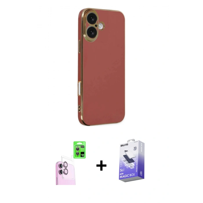 MARSİLYAN™- iPhone 16 Kılıf Yankı Serisi - Siyah Bilvis 5in1 5D Magic Hayalet Cam Ekran Koruyucu + Raze Metal Kamera Lens - PE